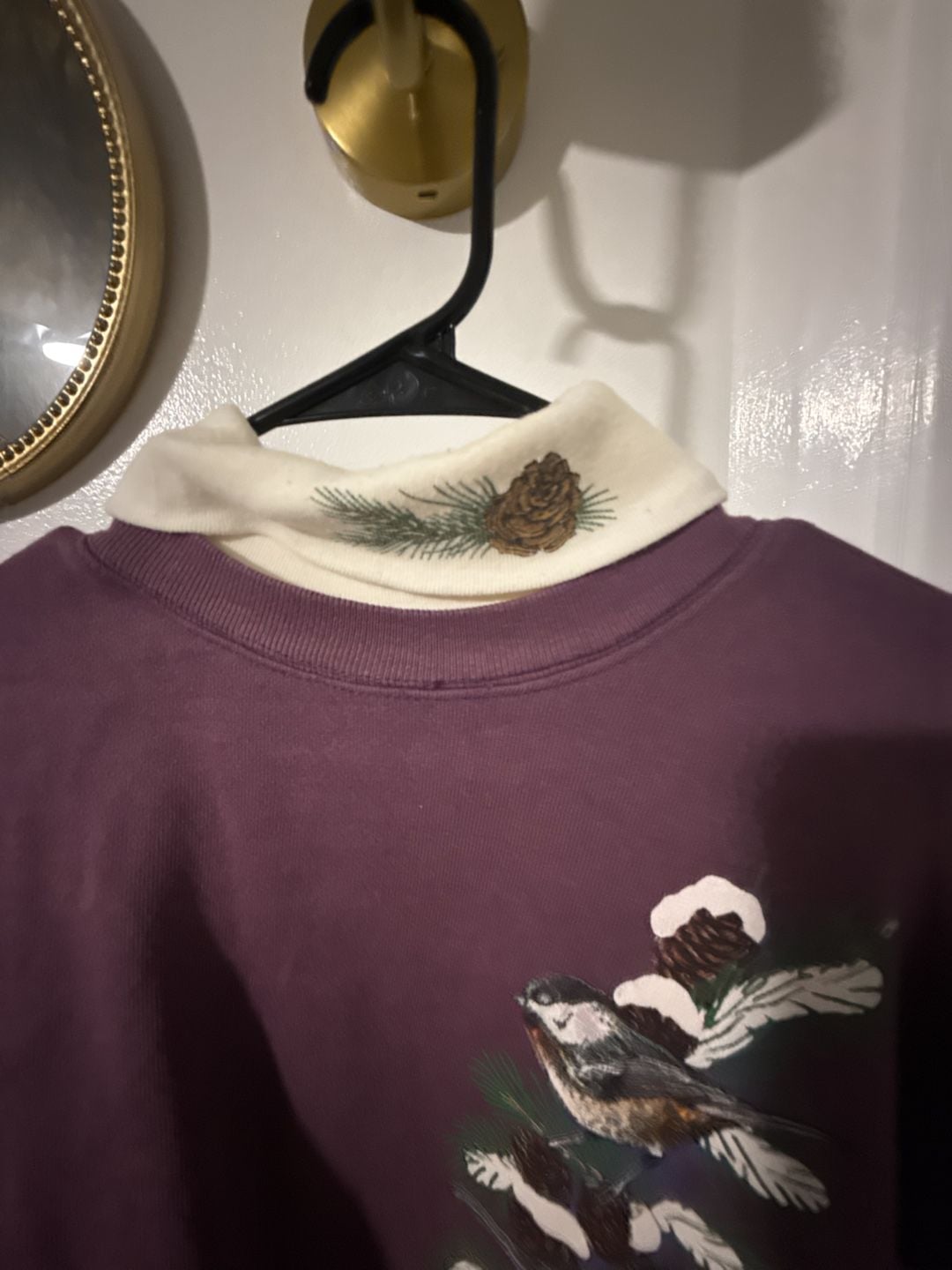 Morning Sun Vintage Bird Mock Neck Sweatshirt Purple Graphic 3