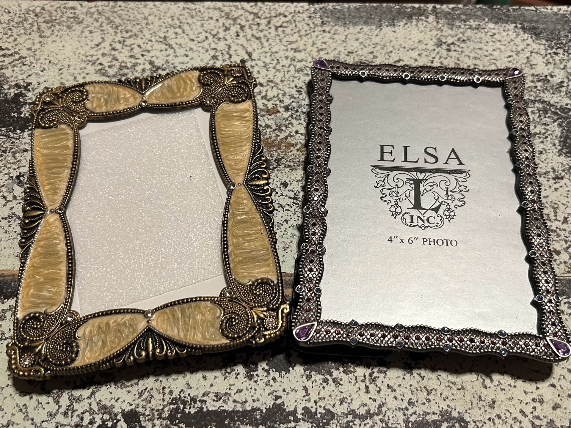 Elsa Inc. & Sheffield Home 4x6 Picture Frames Silver and Gold Rhinestones 1