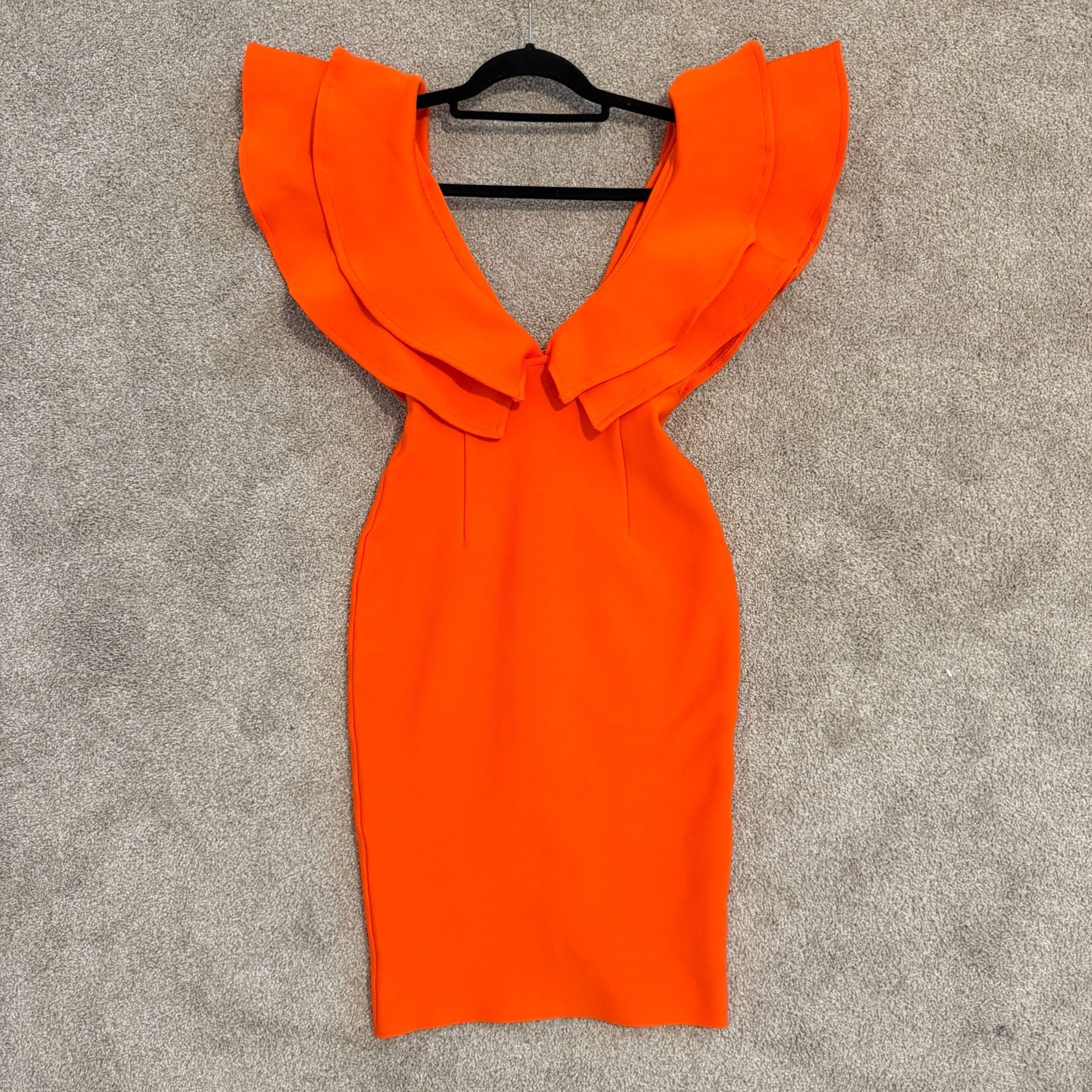 Marc Defang V Neck Ruffle Sleeve Bandage Dress Neon Orange 2
