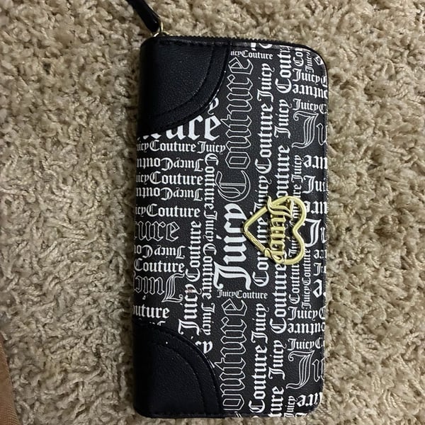Juicy Couture Black and White Logo Zip Around Wallet