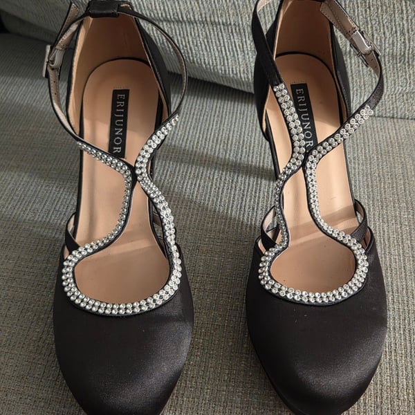 Women's Erijunor Black High Heel Dance/Prom Shoes Size 7 NWT