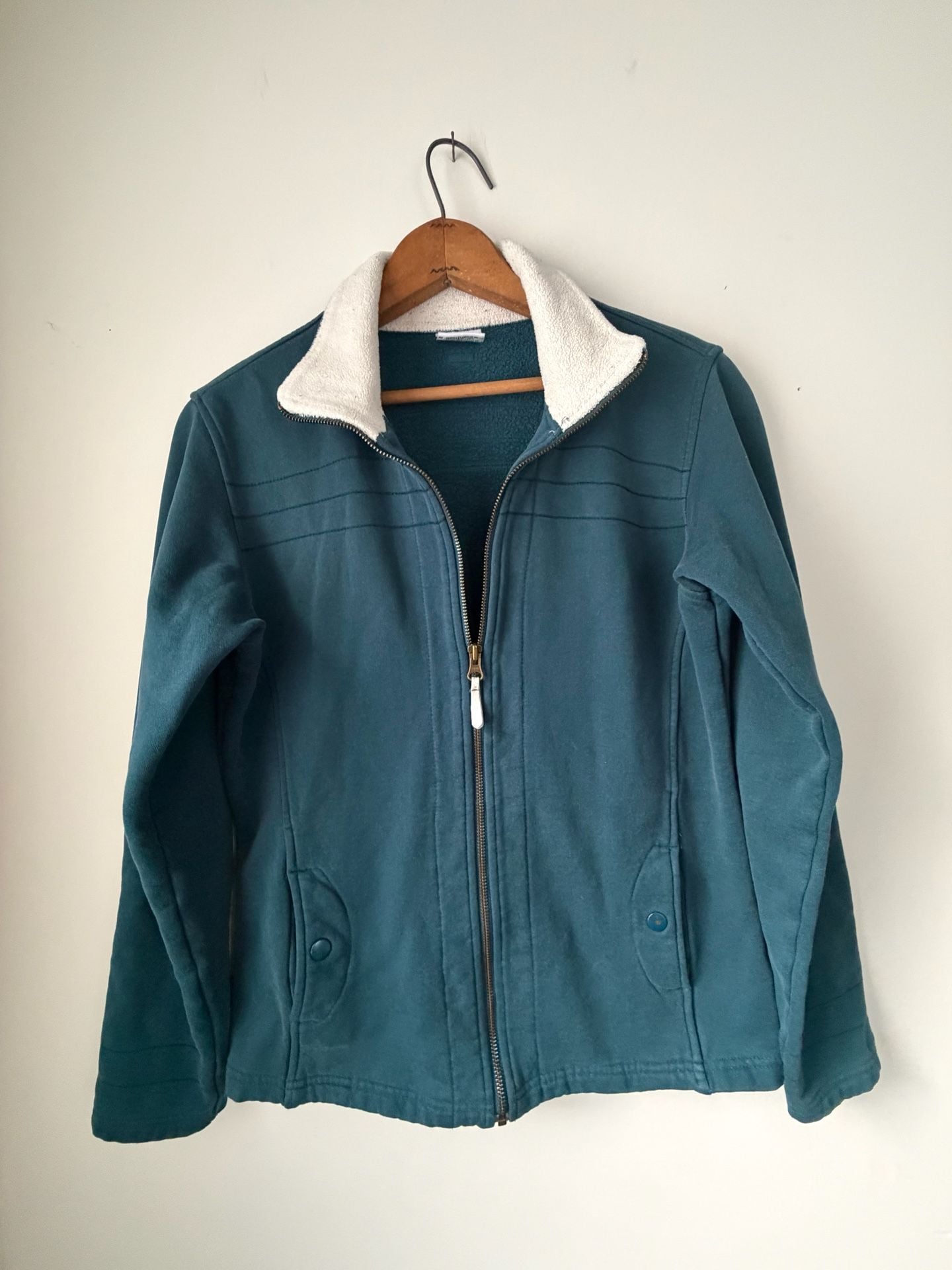 Columbia Sherpa Lined Collar Fleece Jacket Slate Blue Teal Womens Medium 2