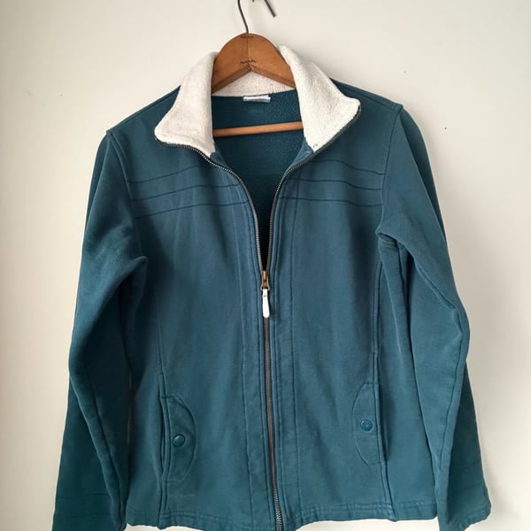 Columbia Sherpa Lined Collar Fleece Jacket Slate Blue Teal Womens Medium