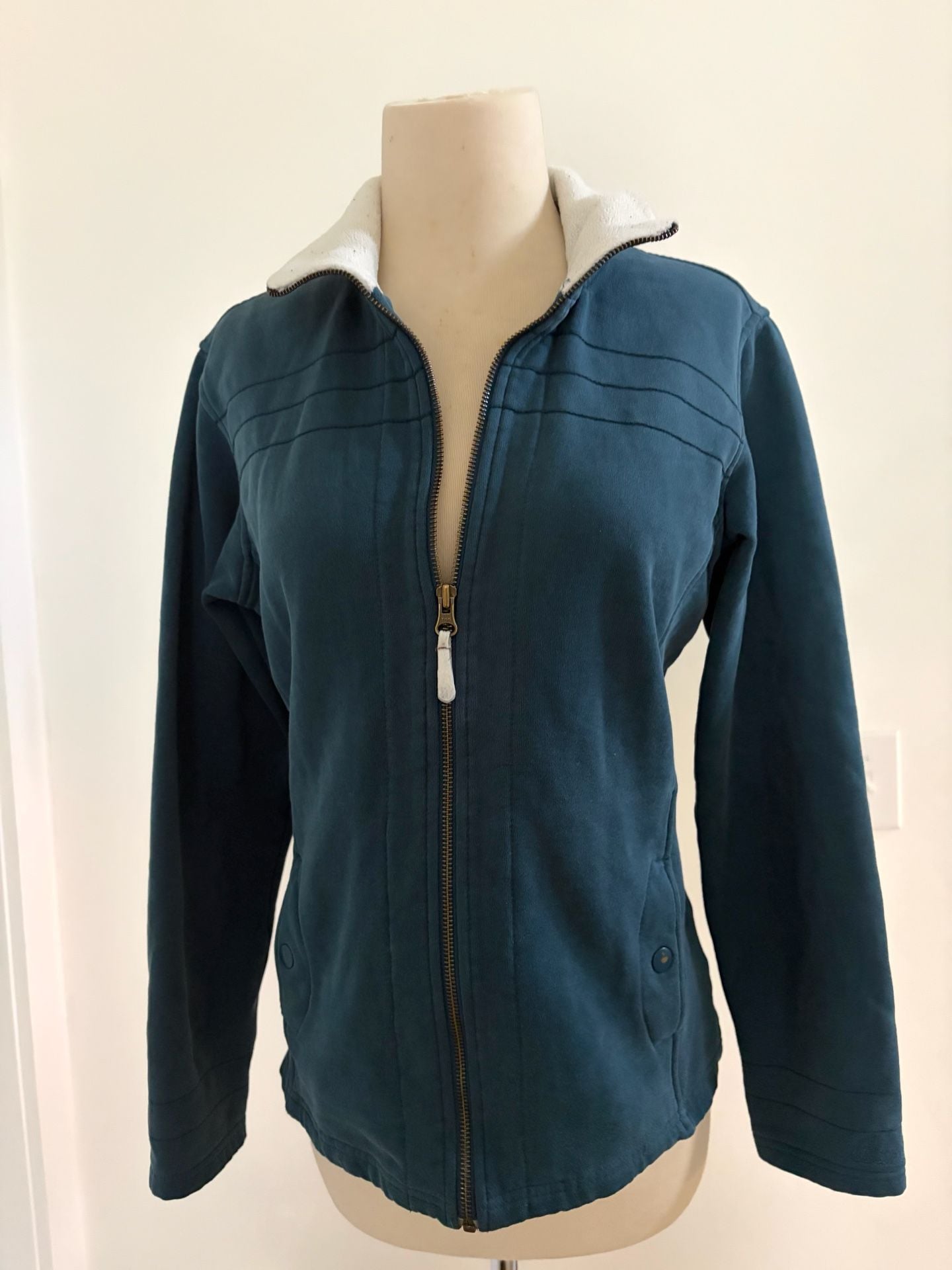 Columbia Sherpa Lined Collar Fleece Jacket Slate Blue Teal Womens Medium 3