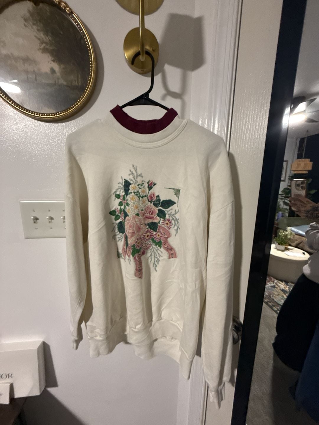 WHIM Z Vintage Floral Crewneck Sweatshirt Off White Made In USA 2