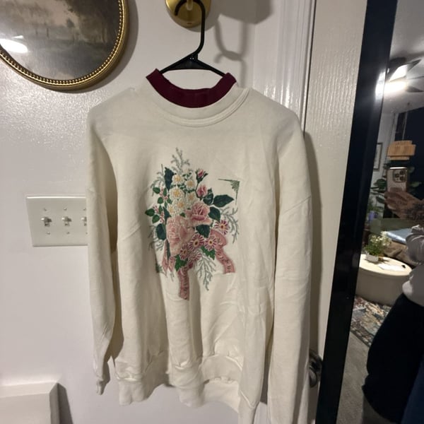 WHIM Z Vintage Floral Crewneck Sweatshirt Off White Made In USA