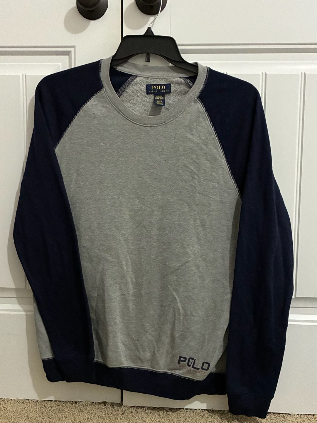 Polo Ralph Lauren Sleepwear Sweatshirt Size M Gray Navy Raglan Sleeve 2