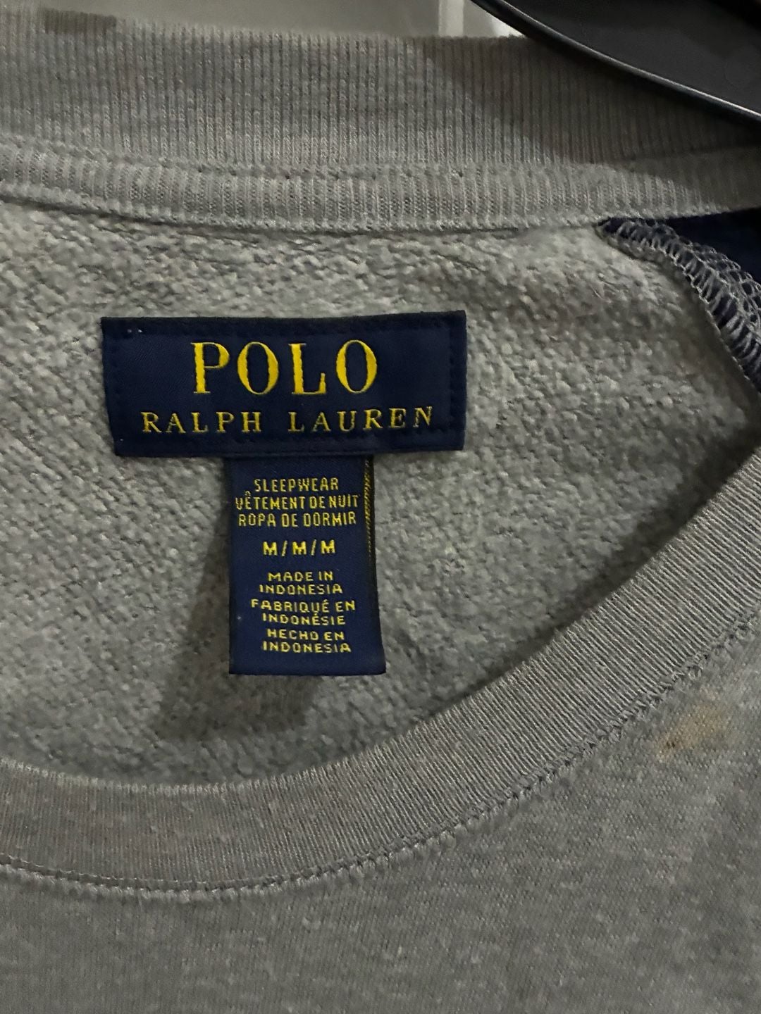 Polo Ralph Lauren Sleepwear Sweatshirt Size M Gray Navy Raglan Sleeve 4