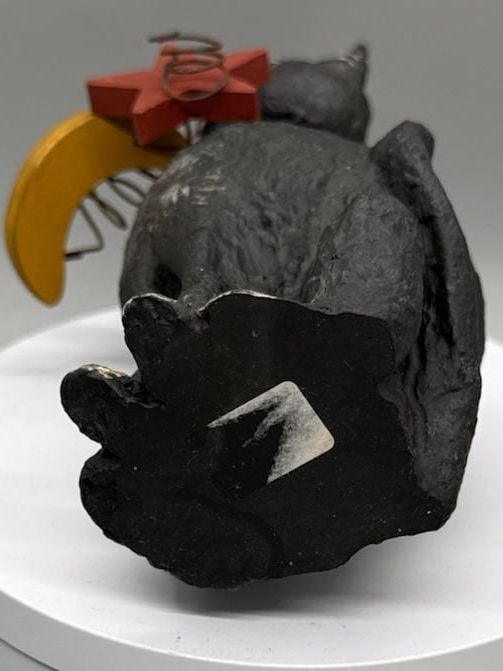 Primitive Halloween Black Cat Moon Figurine Folk Art Distressed Decor Chunky Vtg 11