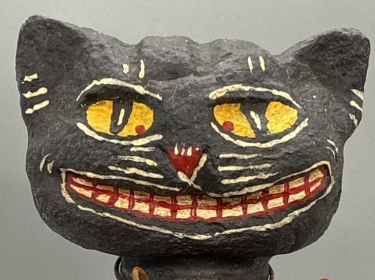 Primitive Halloween Black Cat Moon Figurine Folk Art Distressed Decor Chunky Vtg 12