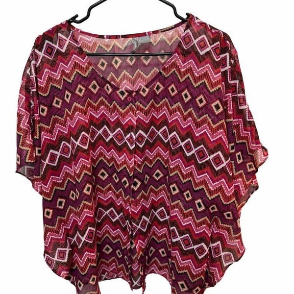 New Directions Weekend Semi-sheer Blouse Size XL Pink Geo