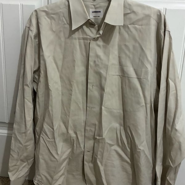 Lorenzini Men's Beige Long Sleeve Button Up Dress Shirt Size 16.5 42