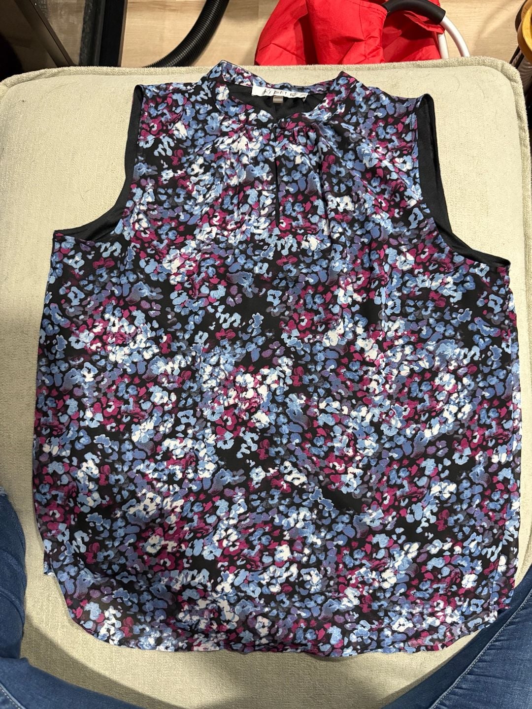 Kasper Keyhole Blouse Size M Blue Floral Sleeveless Top 2