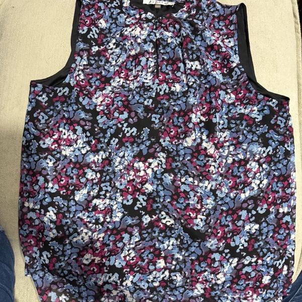 Kasper Keyhole Blouse Size M Blue Floral Sleeveless Top