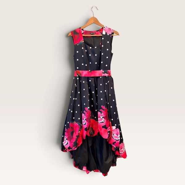 Samuel Dong Polka Dot Floral High-Low Dress Size M