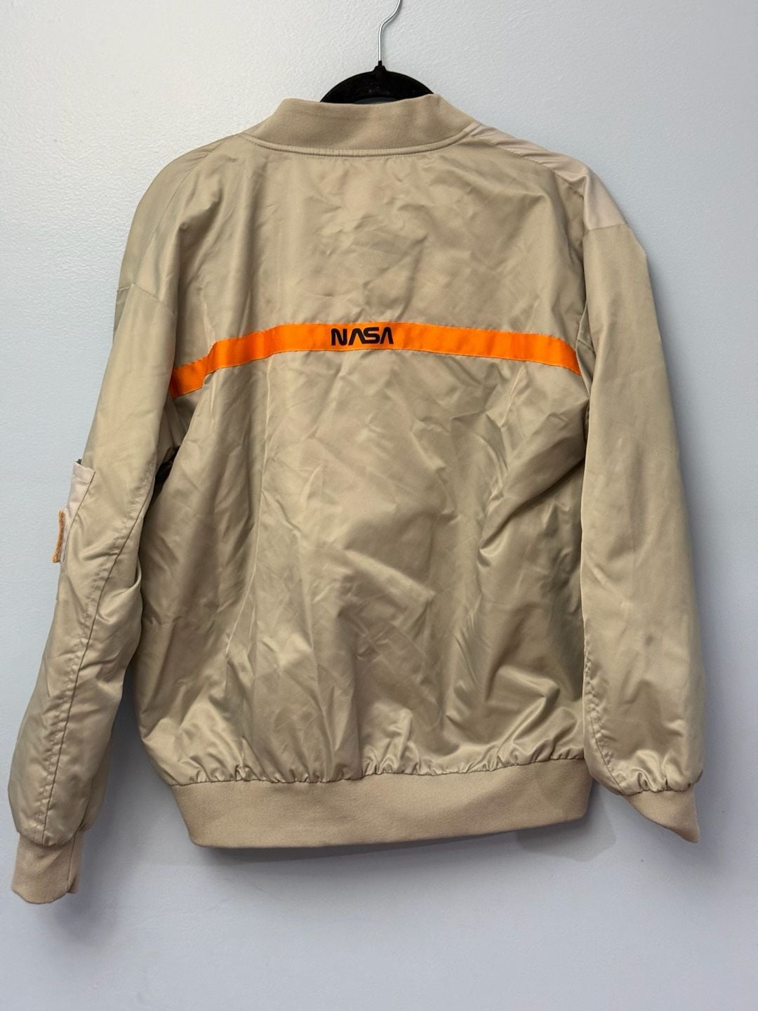 NASA Bomber Jacket Size S Beige Y2K Space Streetwear Windbreaker 8