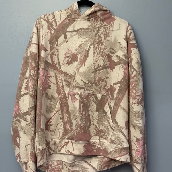 Realtree Women’s Camo Pullover Hoodie Pink Tan Brown Woodland Size L