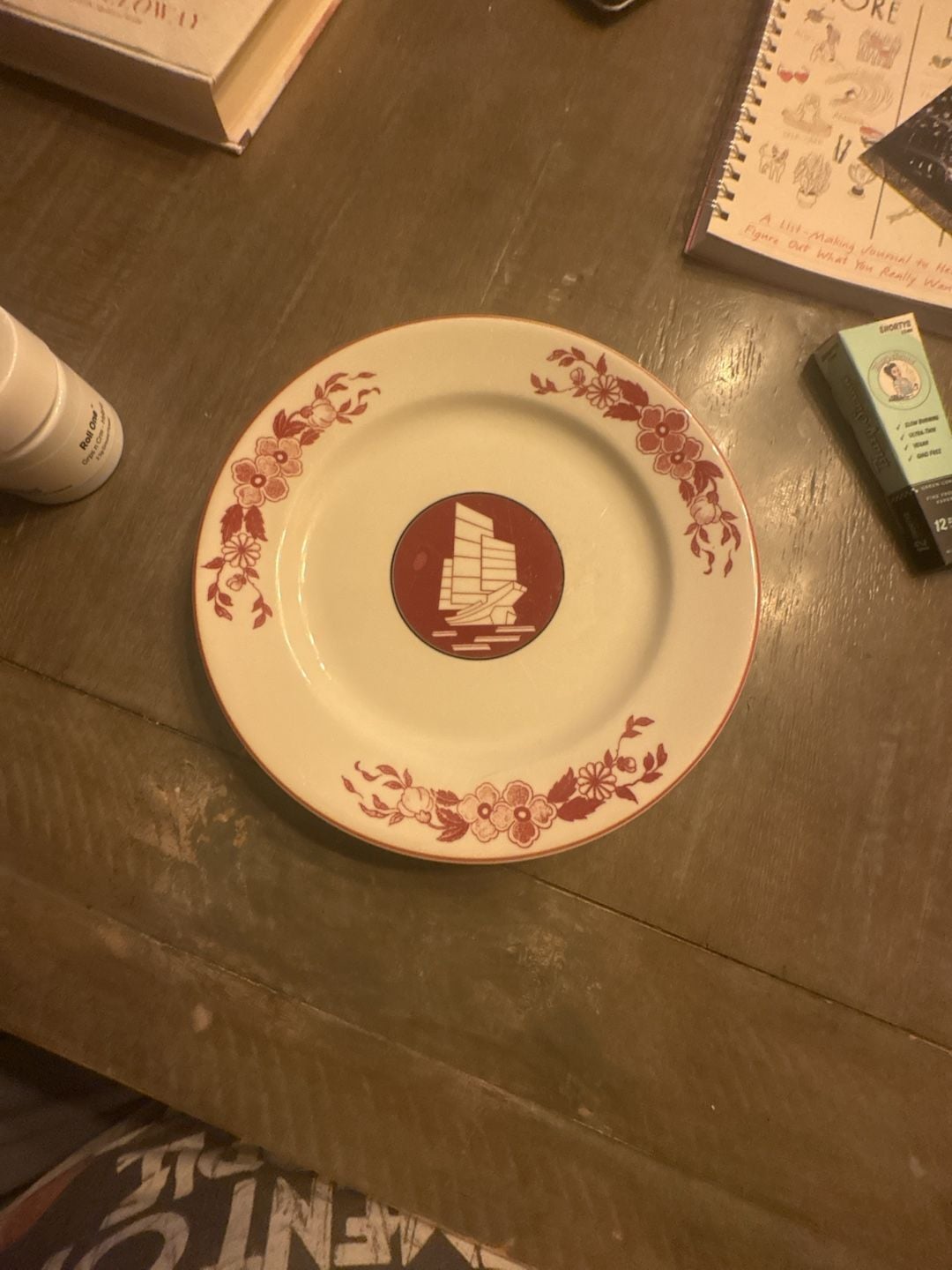 Jackson Custom China Red Ship Floral Dinner Plate USA 1