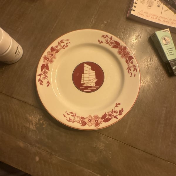 Jackson Custom China Red Ship Floral Dinner Plate USA