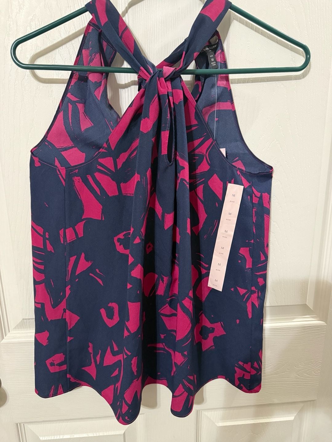 Banana Republic Halter Top Size PM Petite Blue Pink Abstract Graphic Print 2