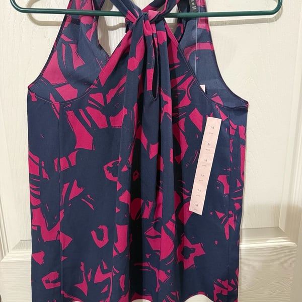 Banana Republic Halter Top Size PM Petite Blue Pink Abstract Graphic Print