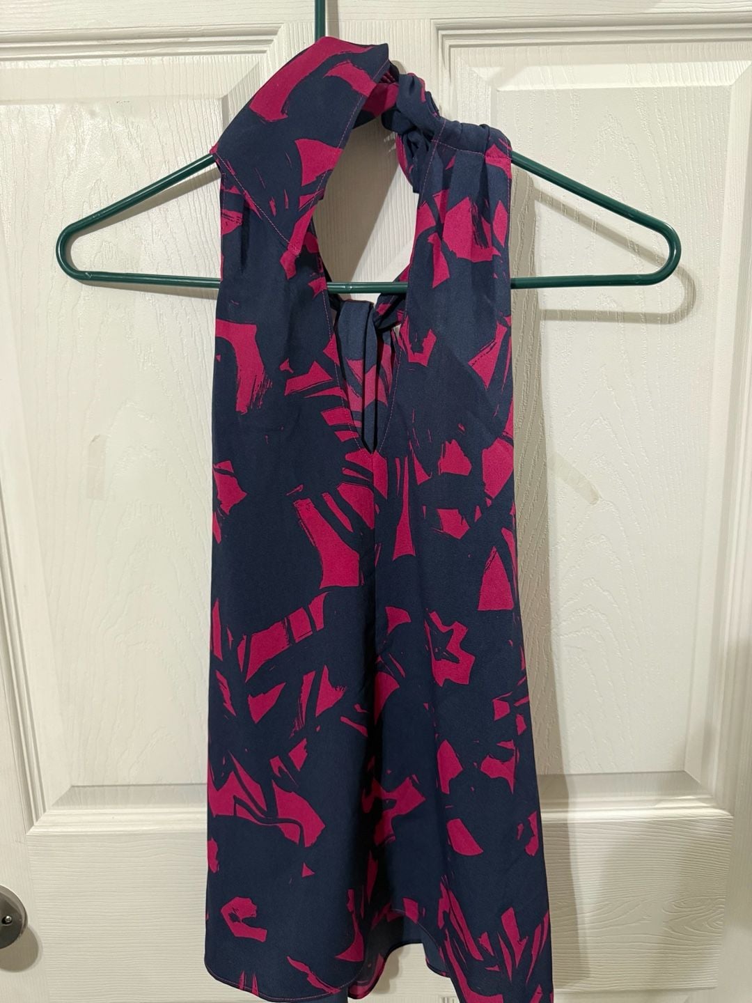 Banana Republic Halter Top Size PM Petite Blue Pink Abstract Graphic Print 3