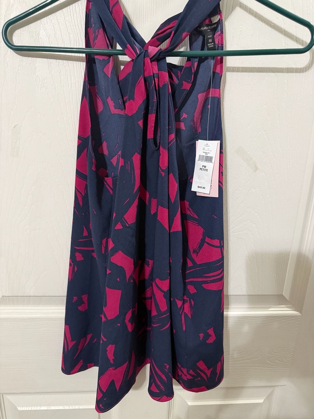 Banana Republic Halter Top Size PM Petite Blue Pink Abstract Graphic Print 7