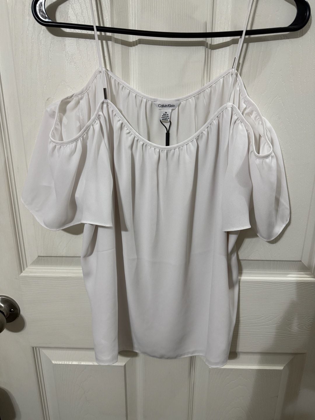 Calvin Klein Cold Shoulder Blouse Size M White 2