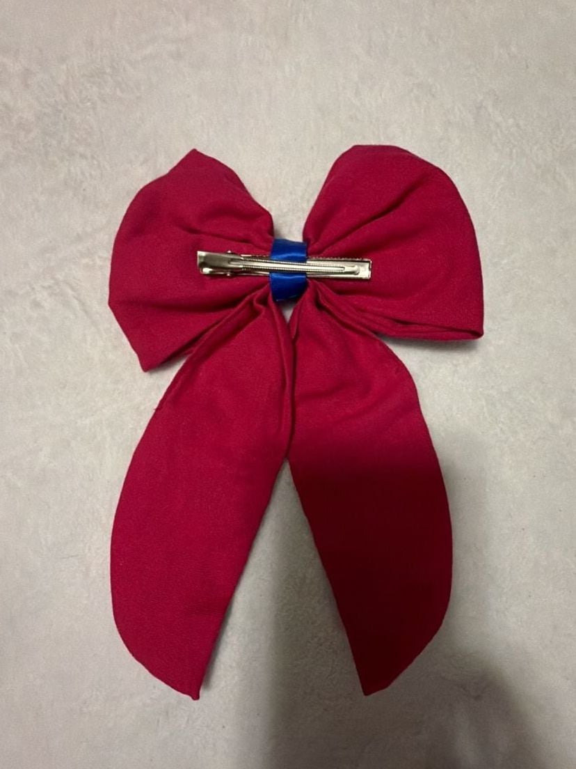 Mexican Embroidered Floral Bow Hair Clip Magenta 3