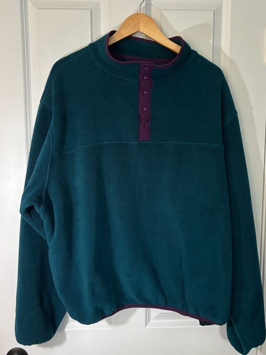 Vintage Lands End Polartec Fleece Snap Pullover XL Teal Purple like new! 3