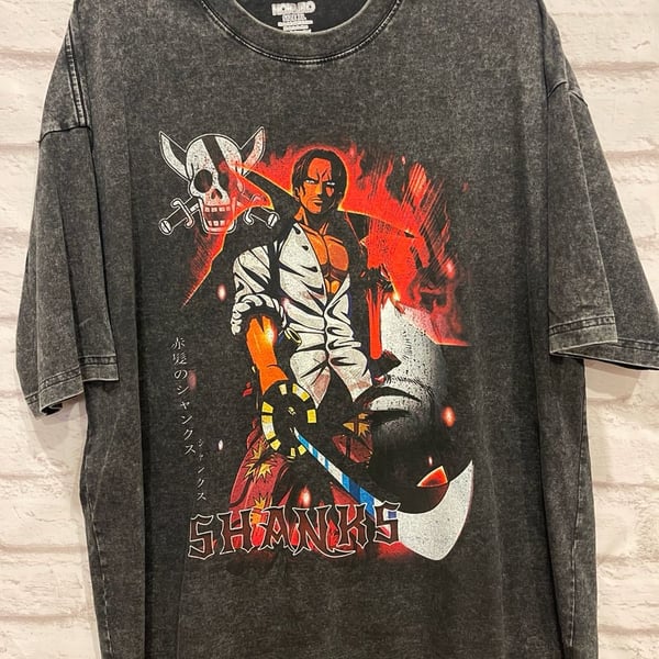 One Piece Shanks Anime Graphic T-Shirt Size XL Vintage Wash Black
