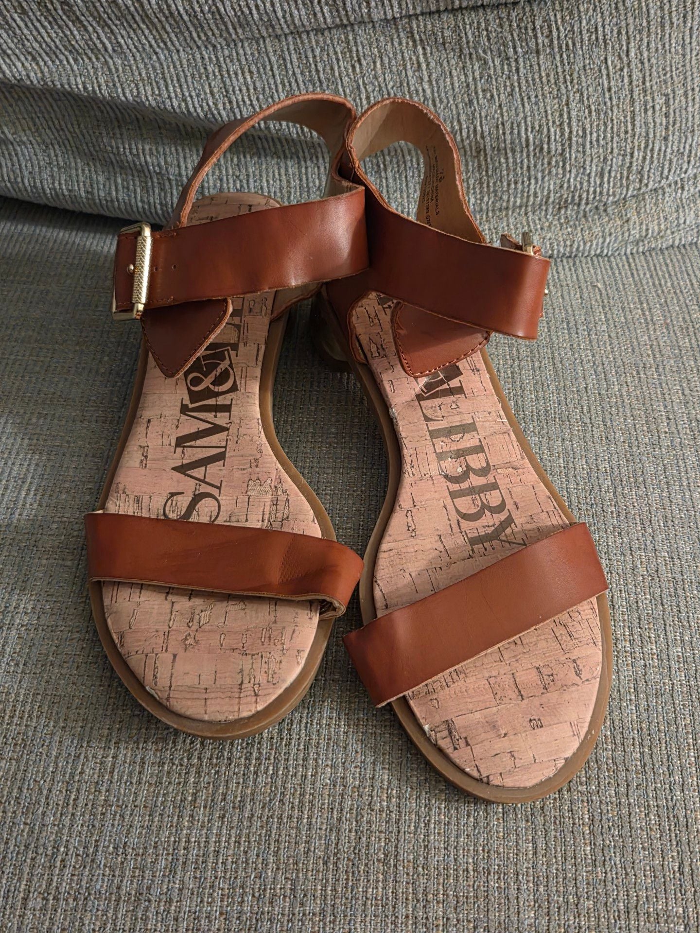Sam & Libby Block Heel Sandals Size 7.5 Brown Gold Tone Ankle Strap 2