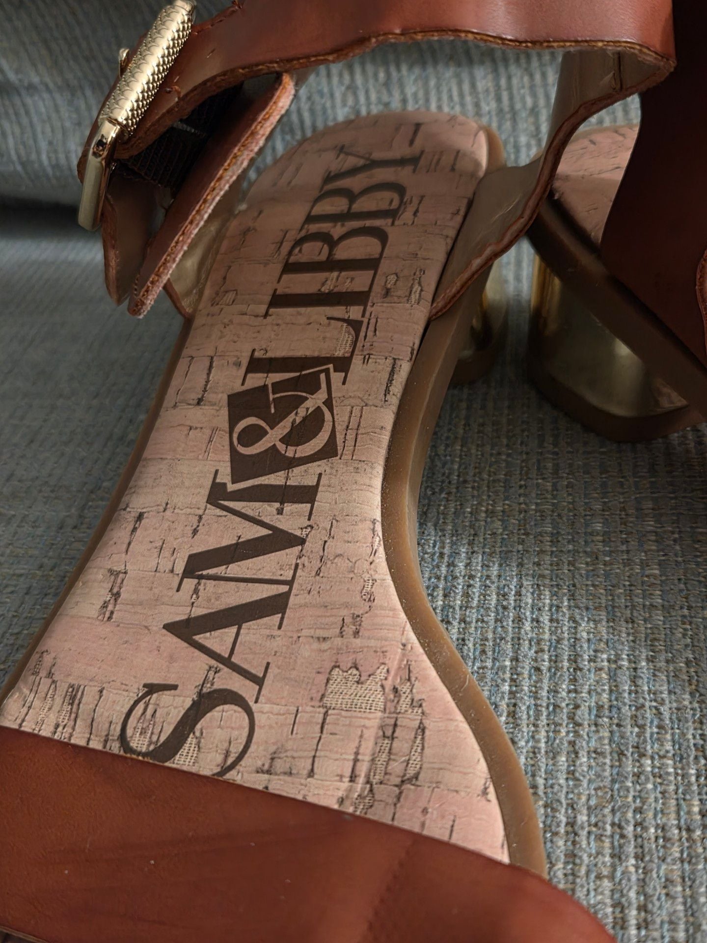 Sam & Libby Block Heel Sandals Size 7.5 Brown Gold Tone Ankle Strap 5