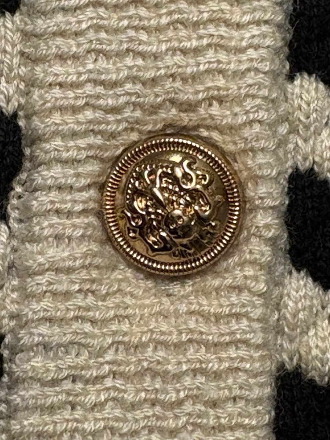 Adrianna Papell Wool blend cream black striped pointelle cardigan Size M 7