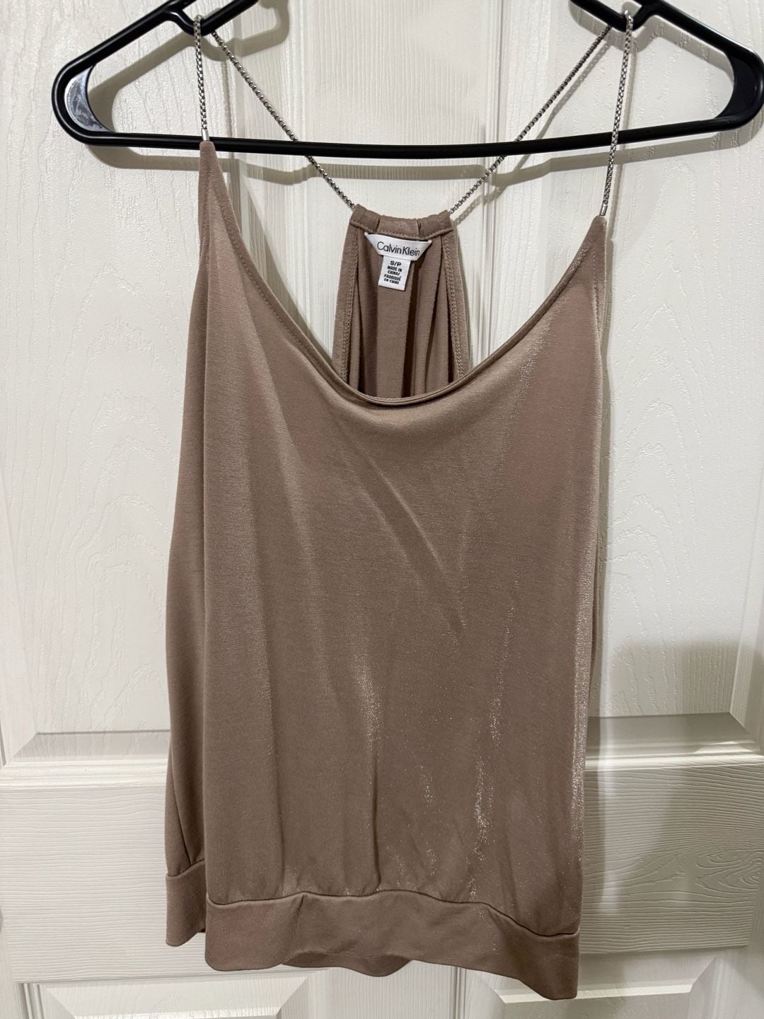 Calvin Klein Cami Top Size S/P Taupe Metallic Chain Strap Blouson 2