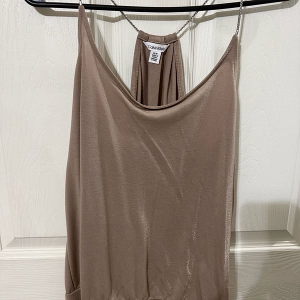 Calvin Klein Cami Top Size S/P Taupe Metallic Chain Strap Blouson