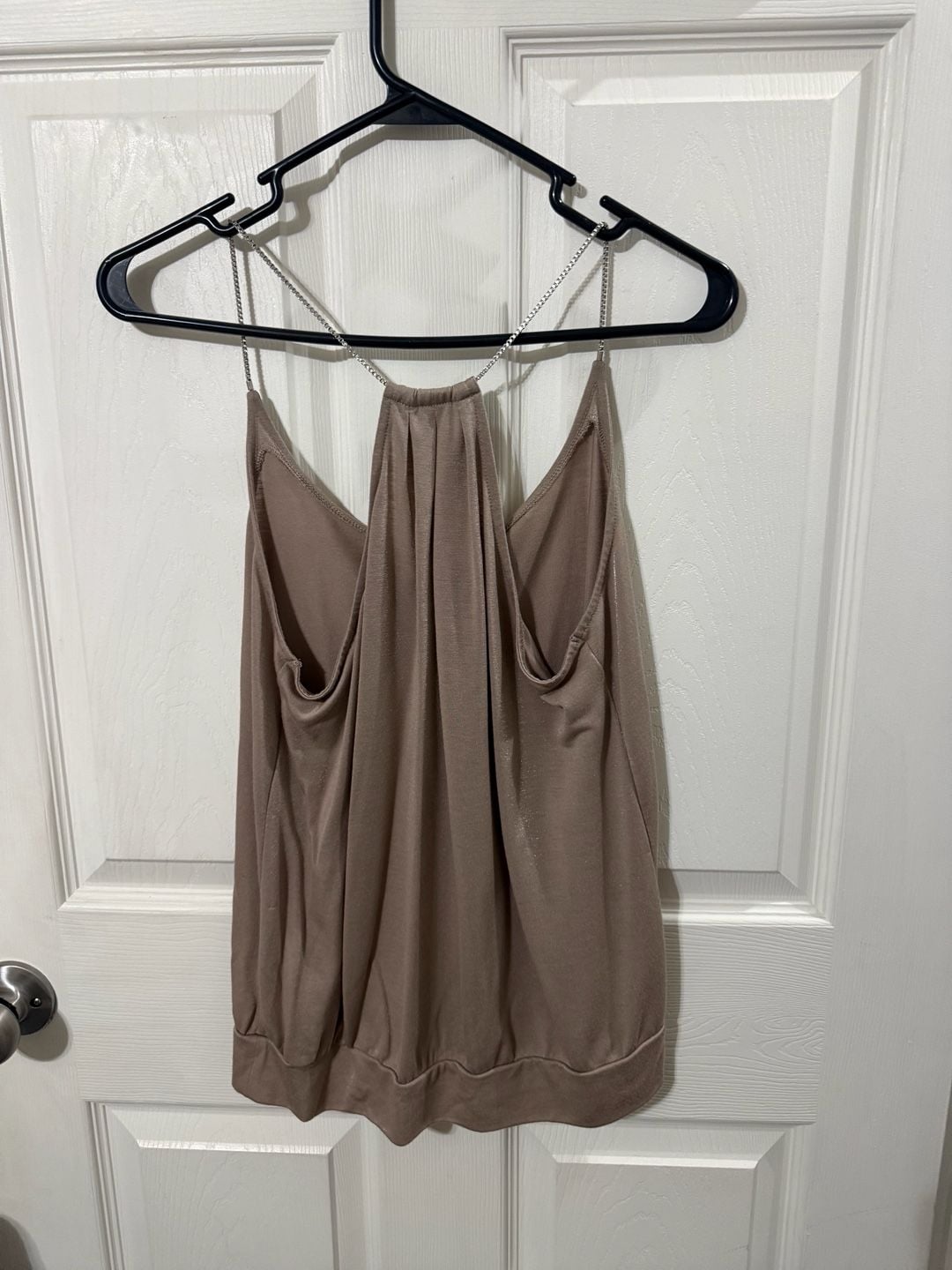 Calvin Klein Cami Top Size S/P Taupe Metallic Chain Strap Blouson 3