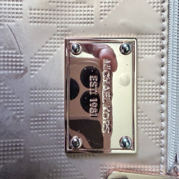 Michael Kors Metallic Logo Wristlet Clutch Rose Gold