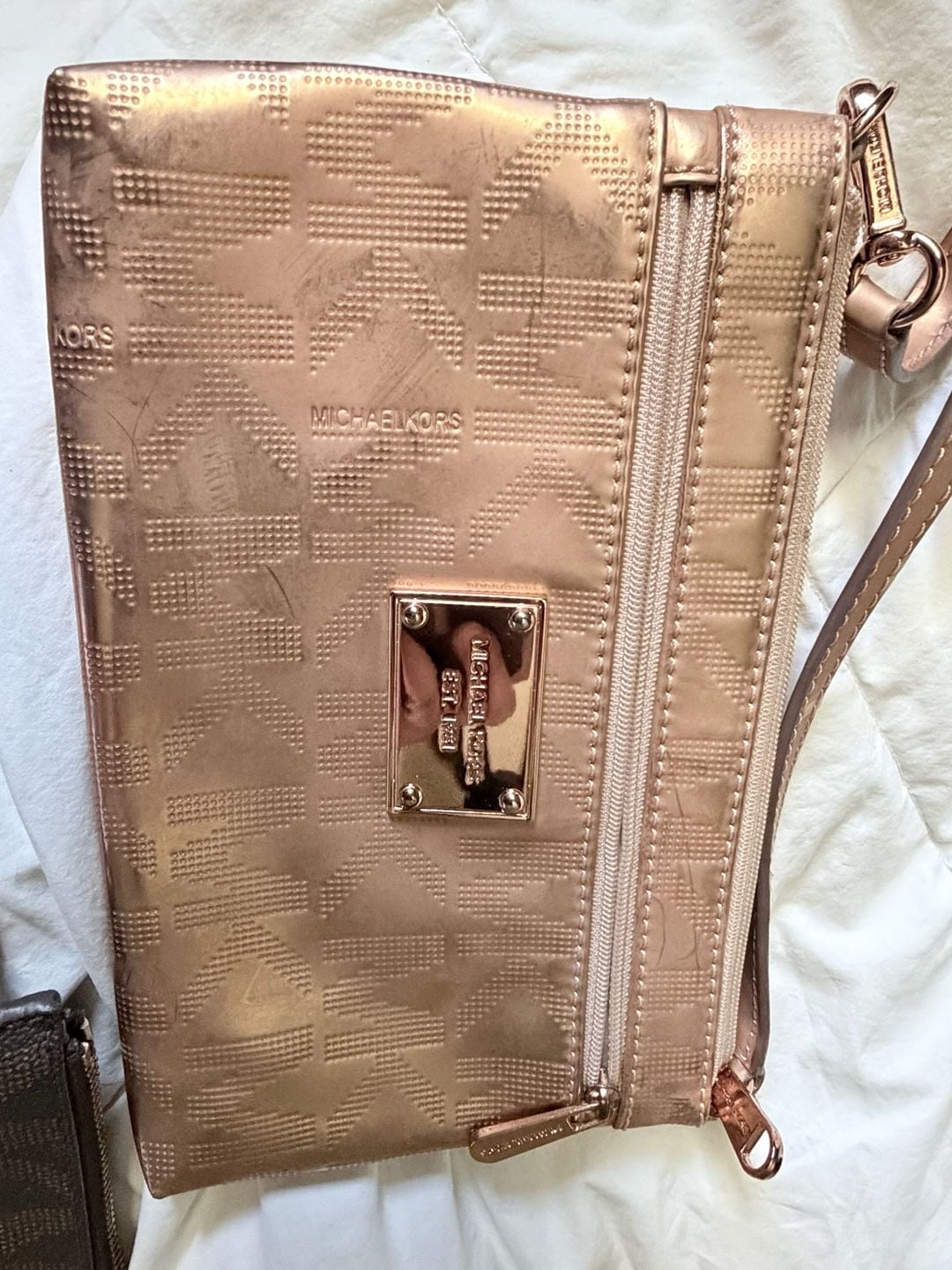 Michael Kors Metallic Logo Wristlet Clutch Rose Gold 5
