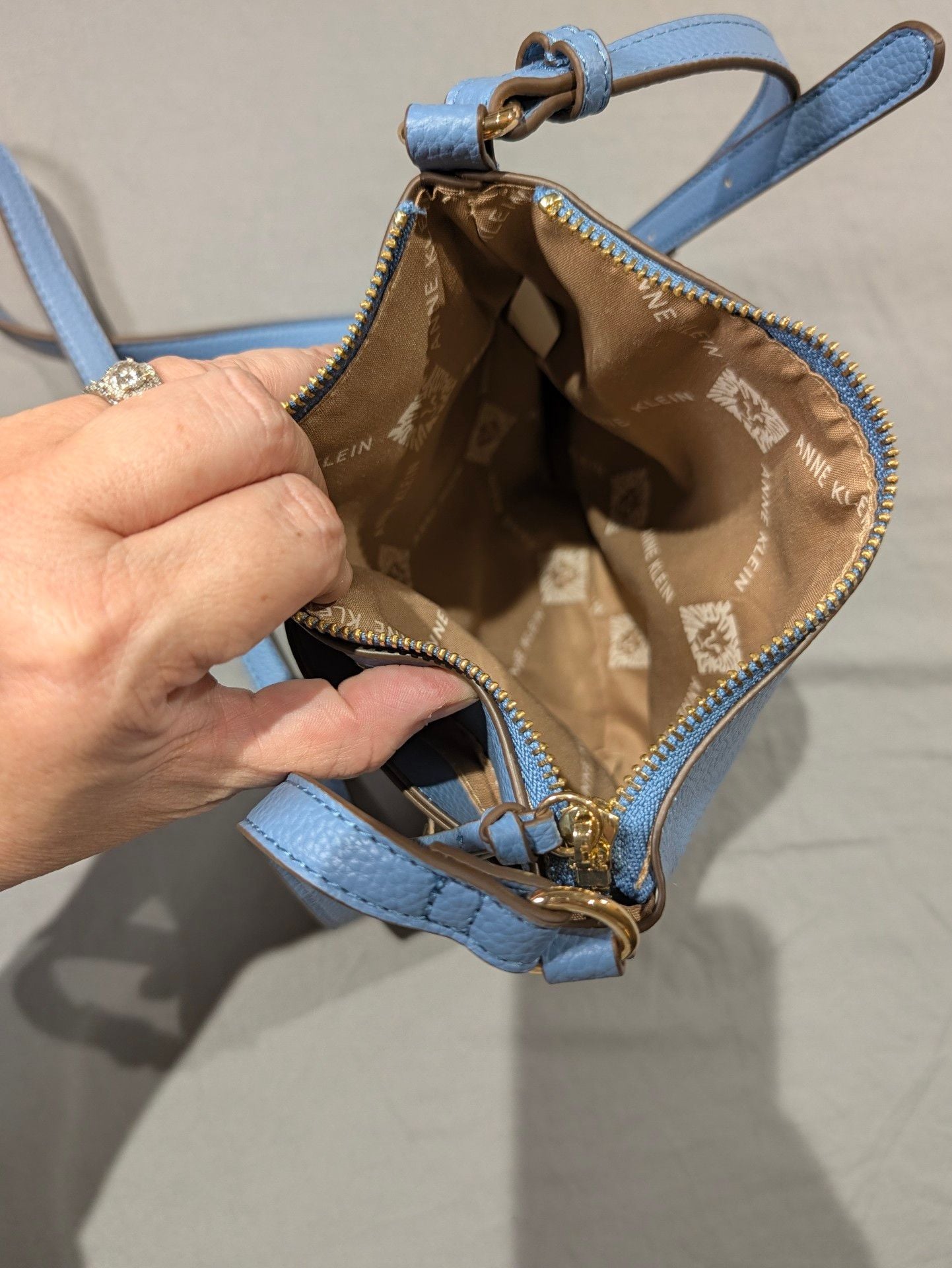 Anne Klein Light Blue Faux Leather Crossbody Shoulder Bag Purse 3
