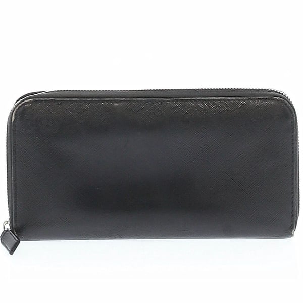 Prada Saffiano Leather Zip Around Continental Wallet Black