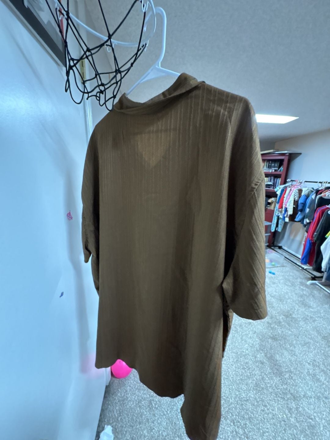 Mens Brown Textured Short Sleeve Button Down Shirt 4