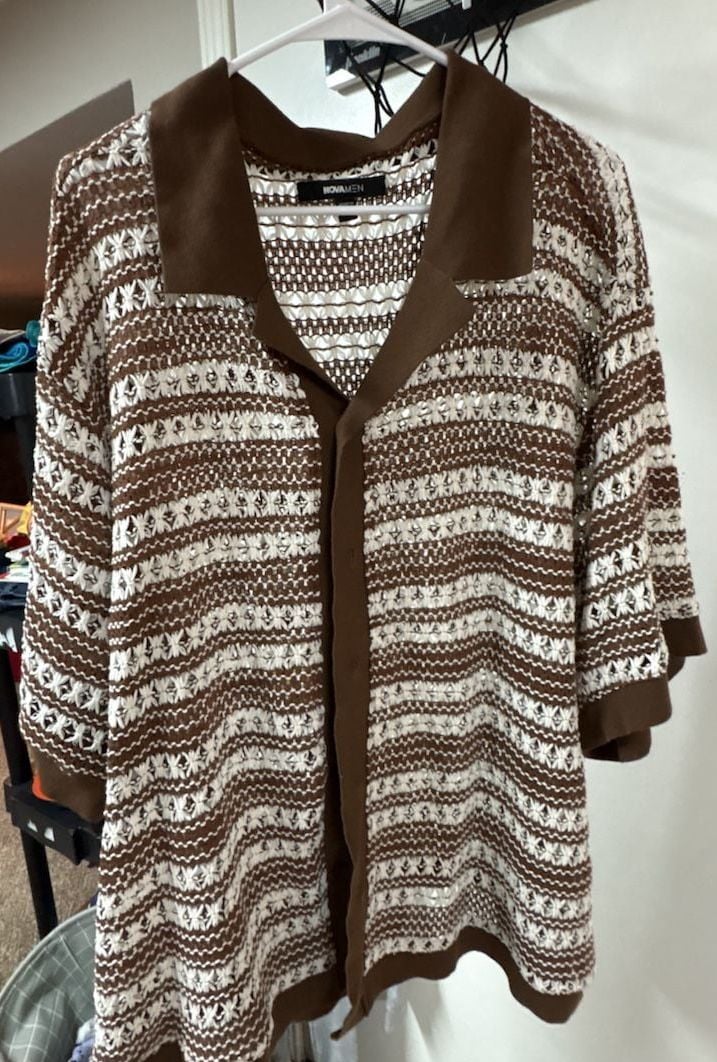 NOVAMEN Crochet Polo Shirt Brown White 2