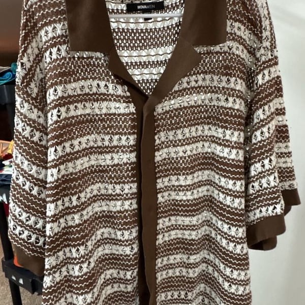 NOVAMEN Crochet Polo Shirt Brown White