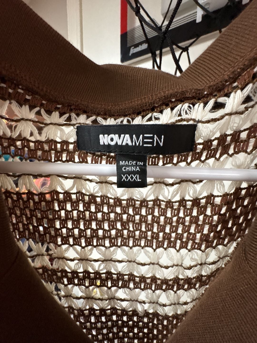 NOVAMEN Crochet Polo Shirt Brown White 3