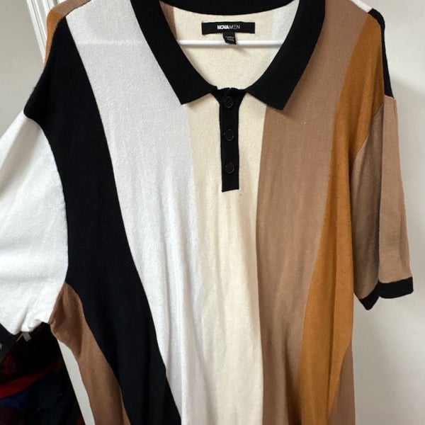 Fashion Nova Levels Striped Short Sleeve Knit Polo Size 3XL