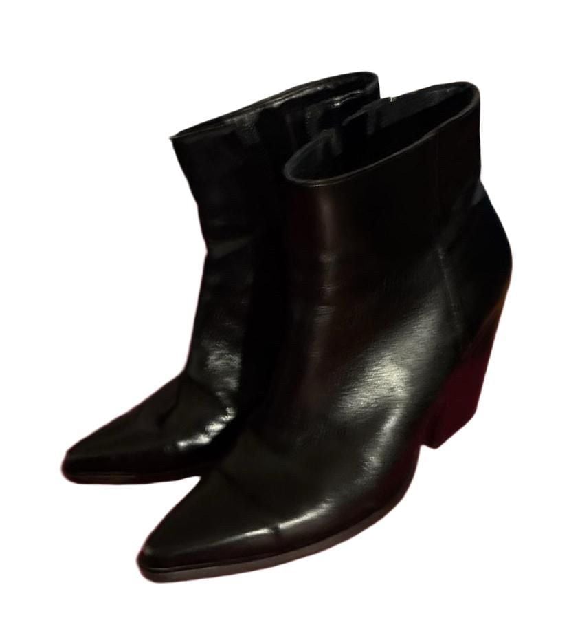 Jeffrey Campbell Pointed Toe Heeled Ankle Boots Black Leather 2