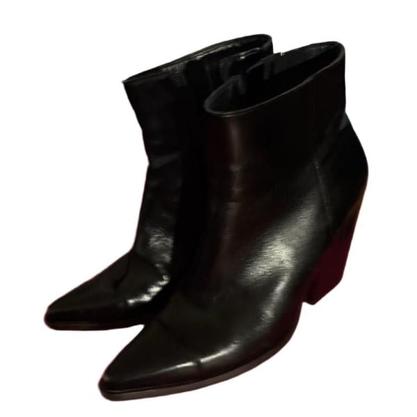 Jeffrey Campbell Pointed Toe Heeled Ankle Boots Black Leather