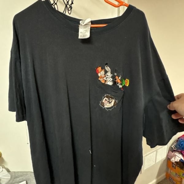 Looney Tunes Pocket T-Shirt Black Vintage