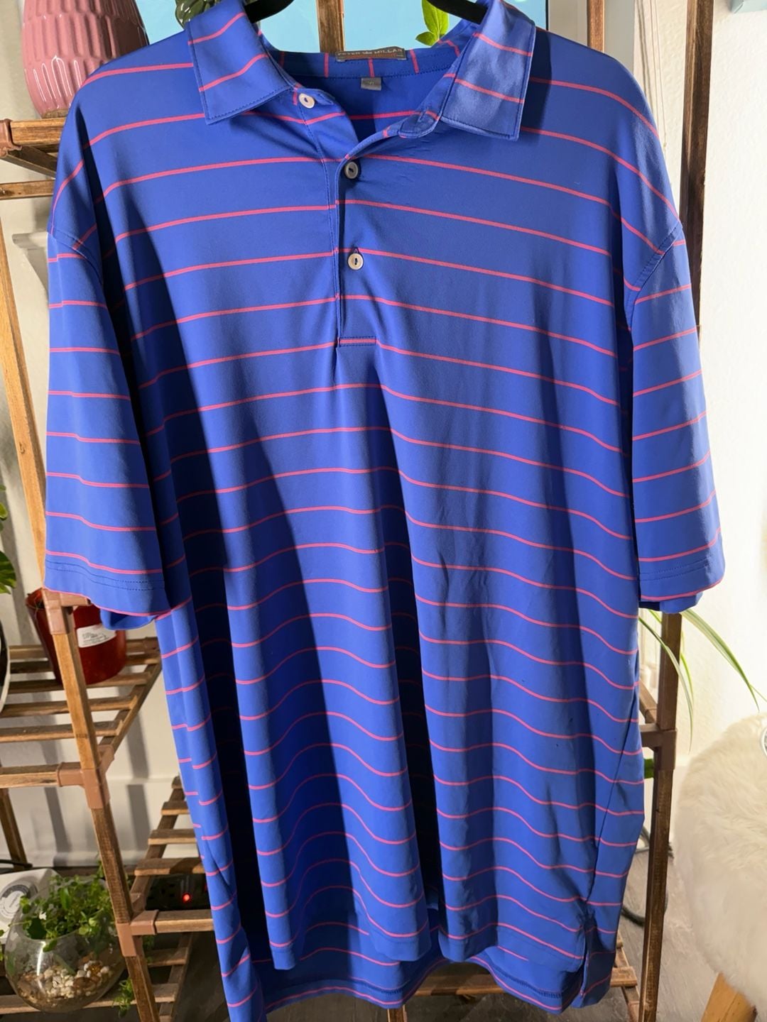 Peter Millar Summer Comfort Polo Shirt Size XL Blue Pink Striped Golf 2